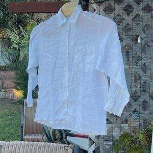 Elegant White Linen‎ Blouse